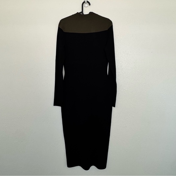 DVF Mock Neck Knit Midi Dress S Black Olive Contrast Long Sleeve Bodycon - Picture 6 of 7